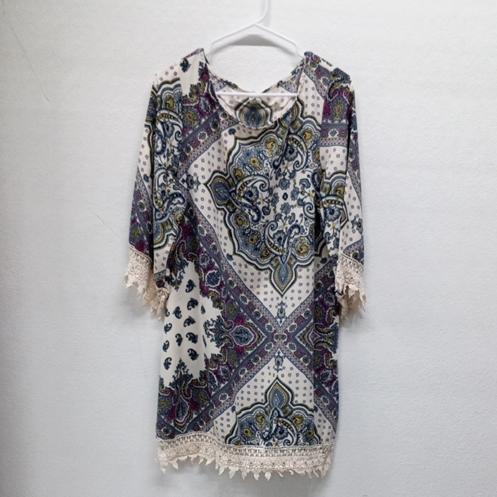 R. Rouge Bohemian Paisley Tunic with Lace Trim